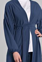 Tesettür giyim MAVİ BELDEN KUŞAKLI 2&prime;Lİ PANTOLONLU TAKIM 6116