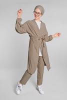 Tesettür giyim VİZON BELDEN KUŞAKLI 2&prime;Lİ PANTOLONLU TAKIM 6116