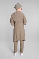 Tesettür giyim VİZON BELDEN KUŞAKLI 2&prime;Lİ PANTOLONLU TAKIM 6116