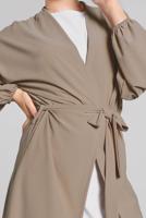 Tesettür giyim VİZON BELDEN KUŞAKLI 2&prime;Lİ PANTOLONLU TAKIM 6116