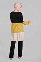 Tesettür giyim SİYAH 3 RENKLİ LASTİK DETAYLI  2&prime;Lİ PANTOLONLU TAKIM 6615 