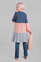 Tesettür giyim LACİVERT 3 RENKLİ LASTİK DETAYLI  2&prime;Lİ PANTOLONLU TAKIM 6615 