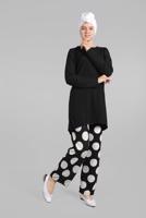 Tesettür giyim SİYAH PUANTİYELİ FİTİLLİ 2&prime;Lİ PANTOLONLU TAKIM 7525 