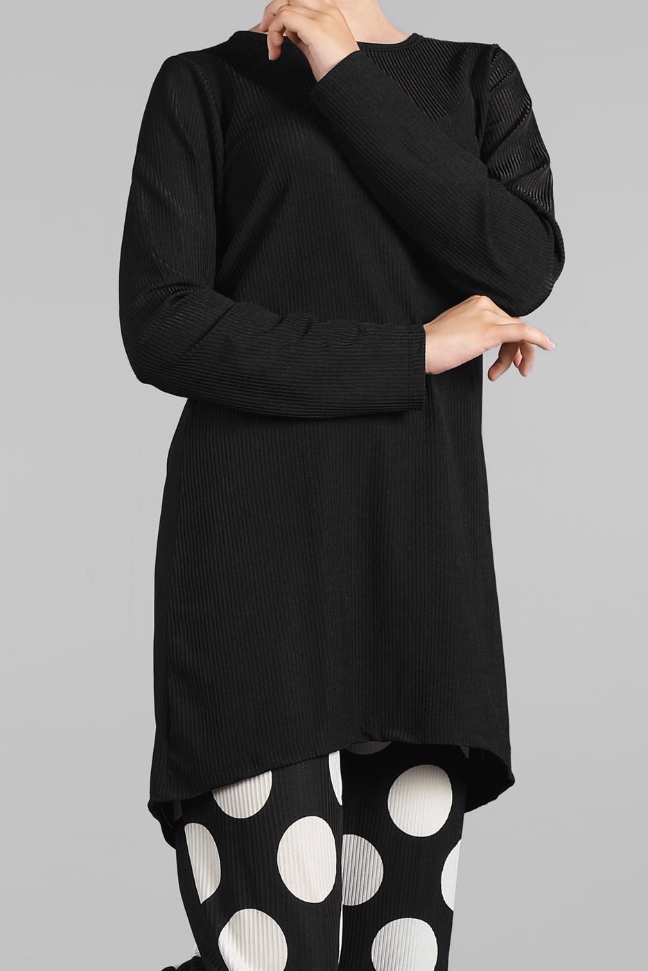 Tesettür giyim SİYAH PUANTİYELİ FİTİLLİ 2&prime;Lİ PANTOLONLU TAKIM 7525 