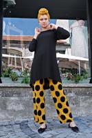 Tesettür giyim SİYAH PUANTİYELİ FİTİLLİ 2&prime;Lİ PANTOLONLU TAKIM 7525 