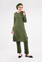 Tesettür giyim HAKİ YANLARI PUL PAYET DETAYLI 2&prime;Lİ PANTOLONLU TAKIM 7547