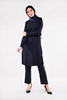 Tesettür giyim LACİVERT YANLARI PUL PAYET DETAYLI 2&prime;Lİ PANTOLONLU TAKIM 7547