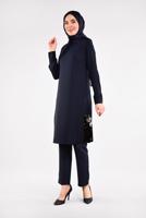 Tesettür giyim LACİVERT YANLARI PUL PAYET DETAYLI 2&prime;Lİ PANTOLONLU TAKIM 7547
