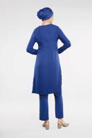 Tesettür giyim LACİVERT YANLARI PUL PAYET DETAYLI 2&prime;Lİ PANTOLONLU TAKIM 7547