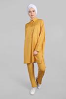 Tesettür giyim SARI YARASA KOL DETAYLI 2&prime;Lİ PANTOLONLU TAKIM 7811 