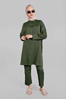 Tesettür giyim HAKİ YARASA KOL DETAYLI 2&prime;Lİ PANTOLONLU TAKIM 7811 