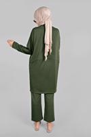 Tesettür giyim HAKİ YARASA KOL DETAYLI 2&prime;Lİ PANTOLONLU TAKIM 7811 