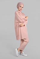 Tesettür giyim PUDRA YARASA KOL DETAYLI 2&prime;Lİ PANTOLONLU TAKIM 7811 