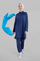 Tesettür giyim LACİVERT YARASA KOL DETAYLI 2&prime;Lİ PANTOLONLU TAKIM 7811 