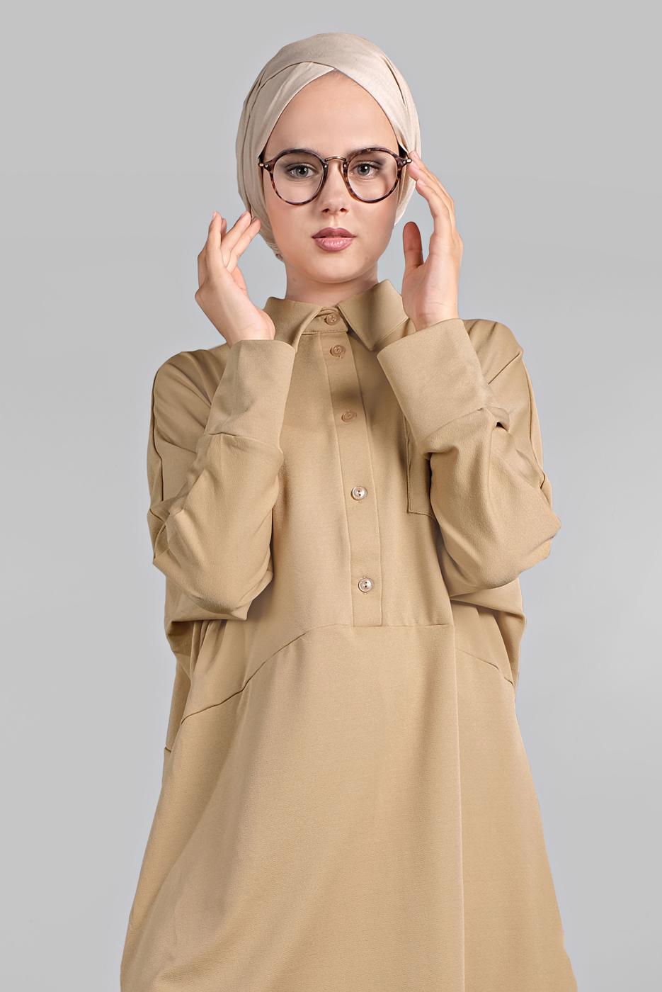 Tesettür giyim KAHVE YARASA KOL DETAYLI 2&prime;Lİ PANTOLONLU TAKIM 7811 