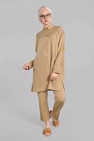 Tesettür giyim KAHVE YARASA KOL DETAYLI 2&prime;Lİ PANTOLONLU TAKIM 7811 