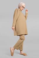 Tesettür giyim KAHVE YARASA KOL DETAYLI 2&prime;Lİ PANTOLONLU TAKIM 7811 