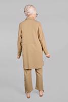 Tesettür giyim KAHVE YARASA KOL DETAYLI 2&prime;Lİ PANTOLONLU TAKIM 7811 