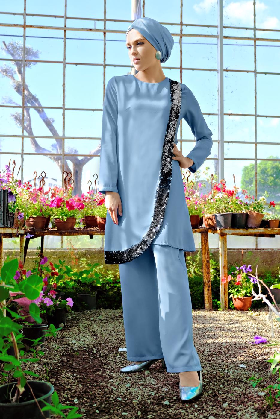 Tesettür giyim MAVİ PUL PAYET DETAYLI 2&prime;Lİ TAKIM 7812