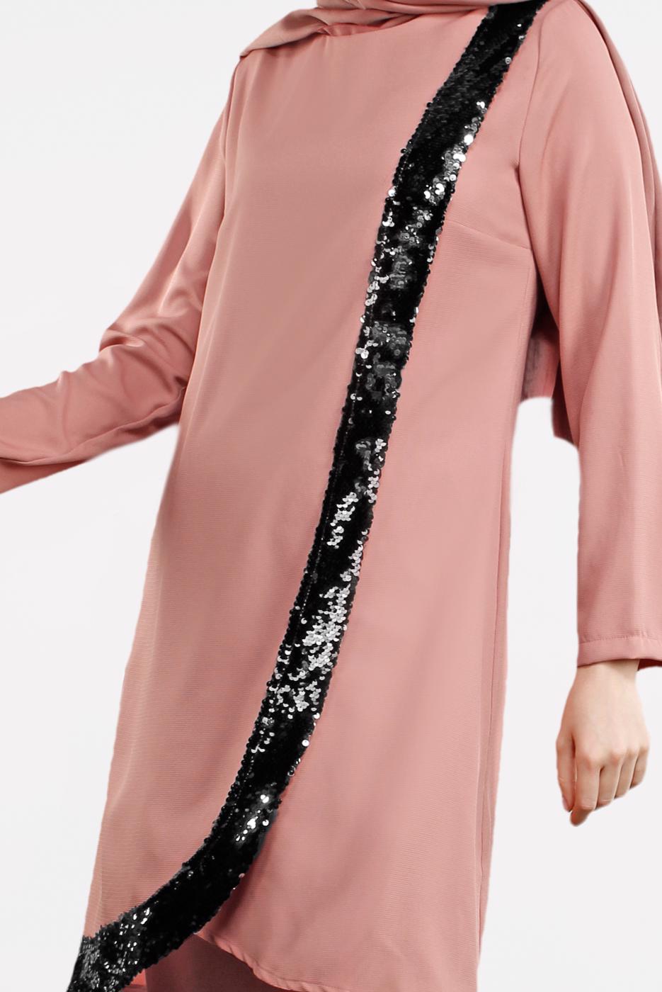 Tesettür giyim PEMBE PUL PAYET DETAYLI 2&prime;Lİ TAKIM 7812