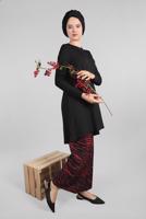 Tesettür giyim SİYAH ZEBRA DESEN FİTİLLİ 2&prime;Lİ PANTOLONLU TAKIM 8016 