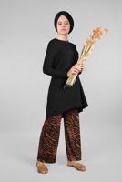 Tesettür giyim SİYAH ZEBRA DESEN FİTİLLİ 2&prime;Lİ PANTOLONLU TAKIM 8016 