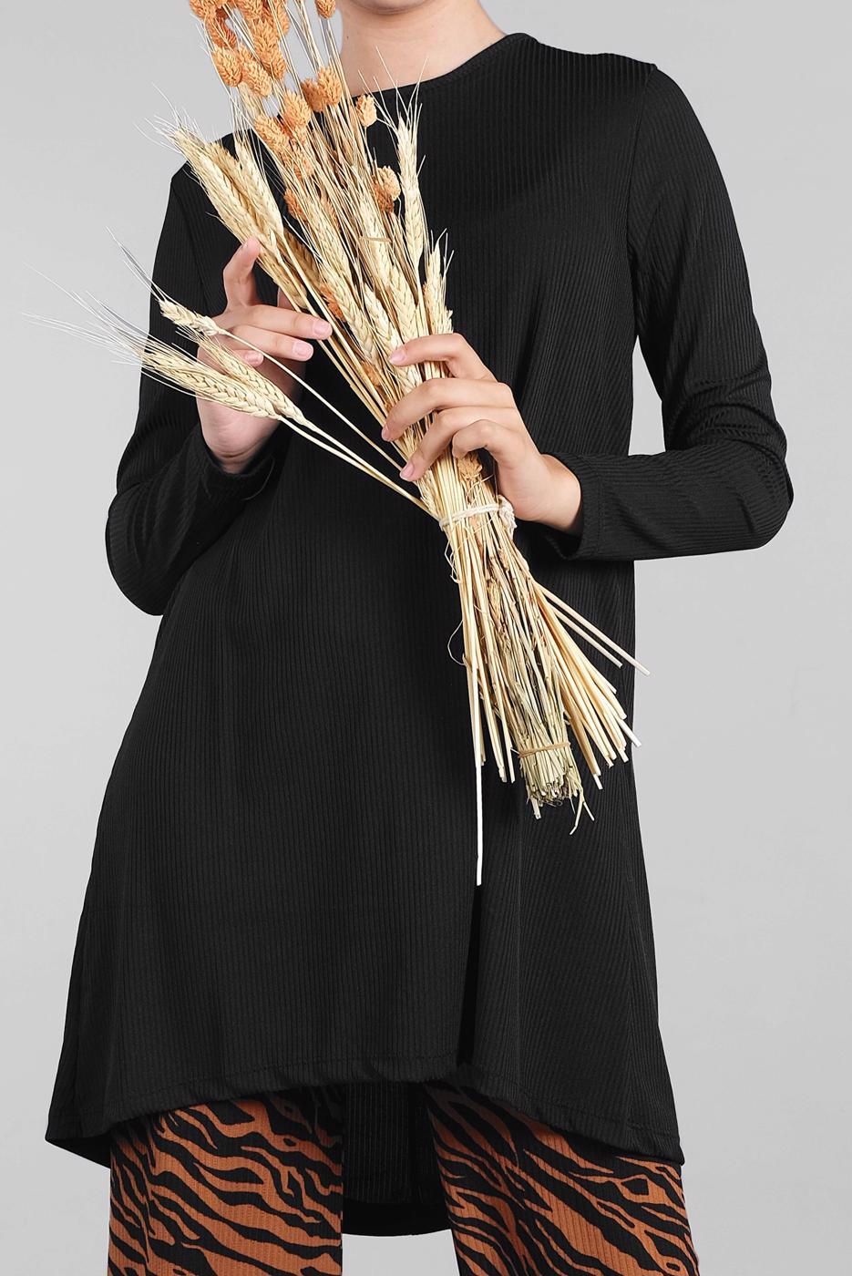 Tesettür giyim SİYAH ZEBRA DESEN FİTİLLİ 2&prime;Lİ PANTOLONLU TAKIM 8016 