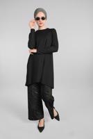 Tesettür giyim SİYAH ZEBRA DESEN FİTİLLİ 2&prime;Lİ PANTOLONLU TAKIM 8016 