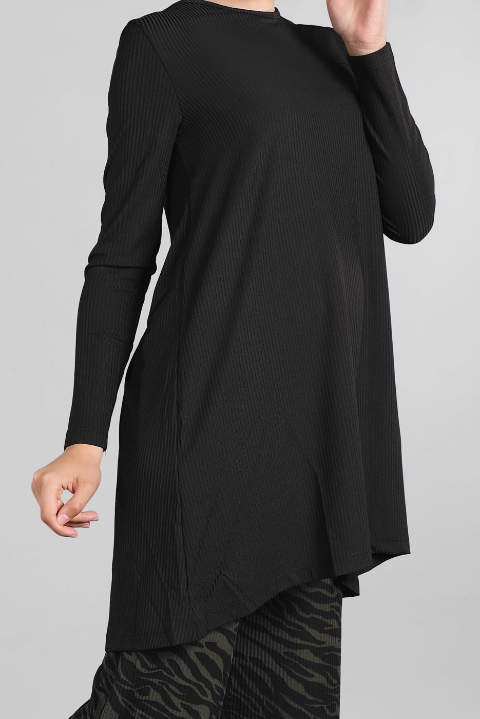 Tesettür giyim SİYAH ZEBRA DESEN FİTİLLİ 2&prime;Lİ PANTOLONLU TAKIM 8016 