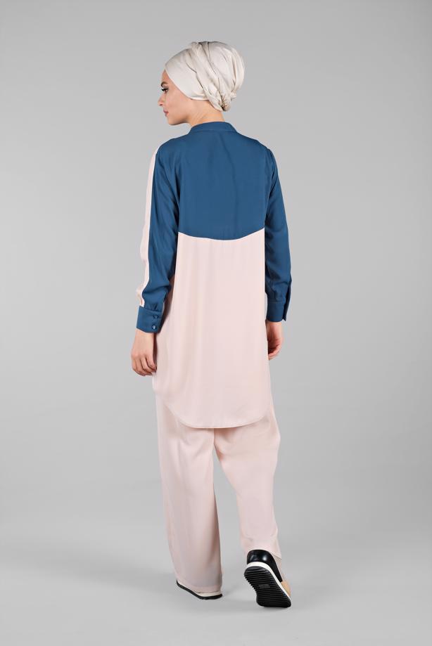 Tesettür giyim  FERMUARLI İKİ RENK PANTOLONLU TAKIM 8081 - TRENDTESETTÜR