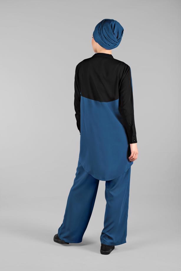 Tesettür giyim  FERMUARLI İKİ RENK PANTOLONLU TAKIM 8081  - TRENDTESETTÜR