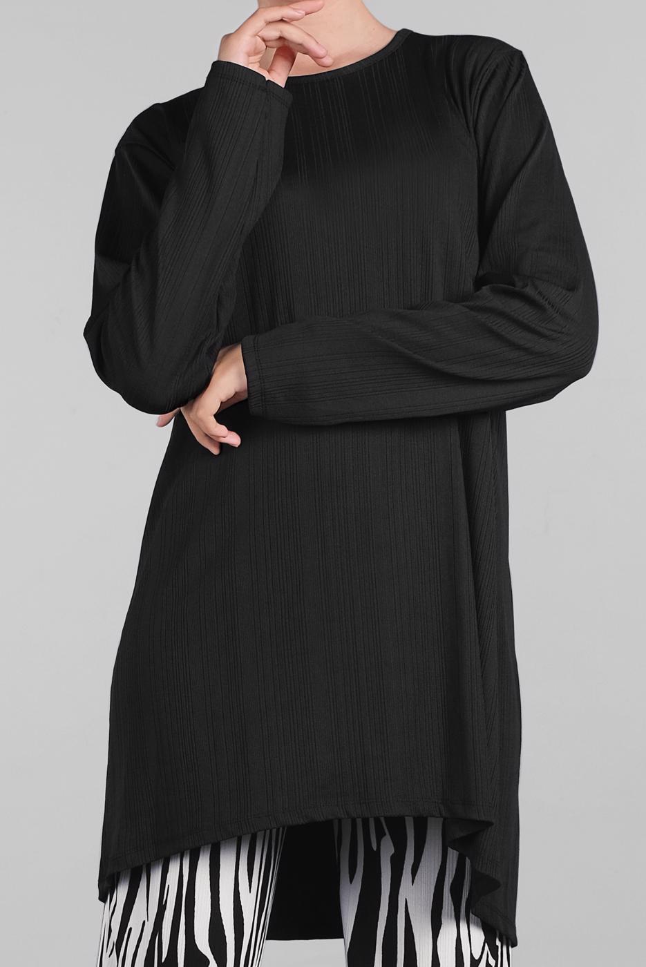 Tesettür giyim SİYAH ASİMETRİK KESİM ZEBRA DESENLİ 2&prime;Lİ PANTOLONLU TAKIM 8525 