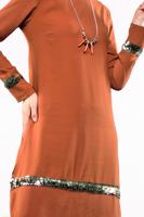 Tesettür giyim TURUNCU PUL PAYETLİ 2&prime;Lİ PANTOLONLU TAKIM 8547