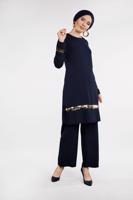 Tesettür giyim LACİVERT PUL PAYETLİ 2&prime;Lİ PANTOLONLU TAKIM 8547