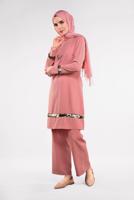 Tesettür giyim MERCAN PUL PAYETLİ 2&prime;Lİ PANTOLONLU TAKIM 8547