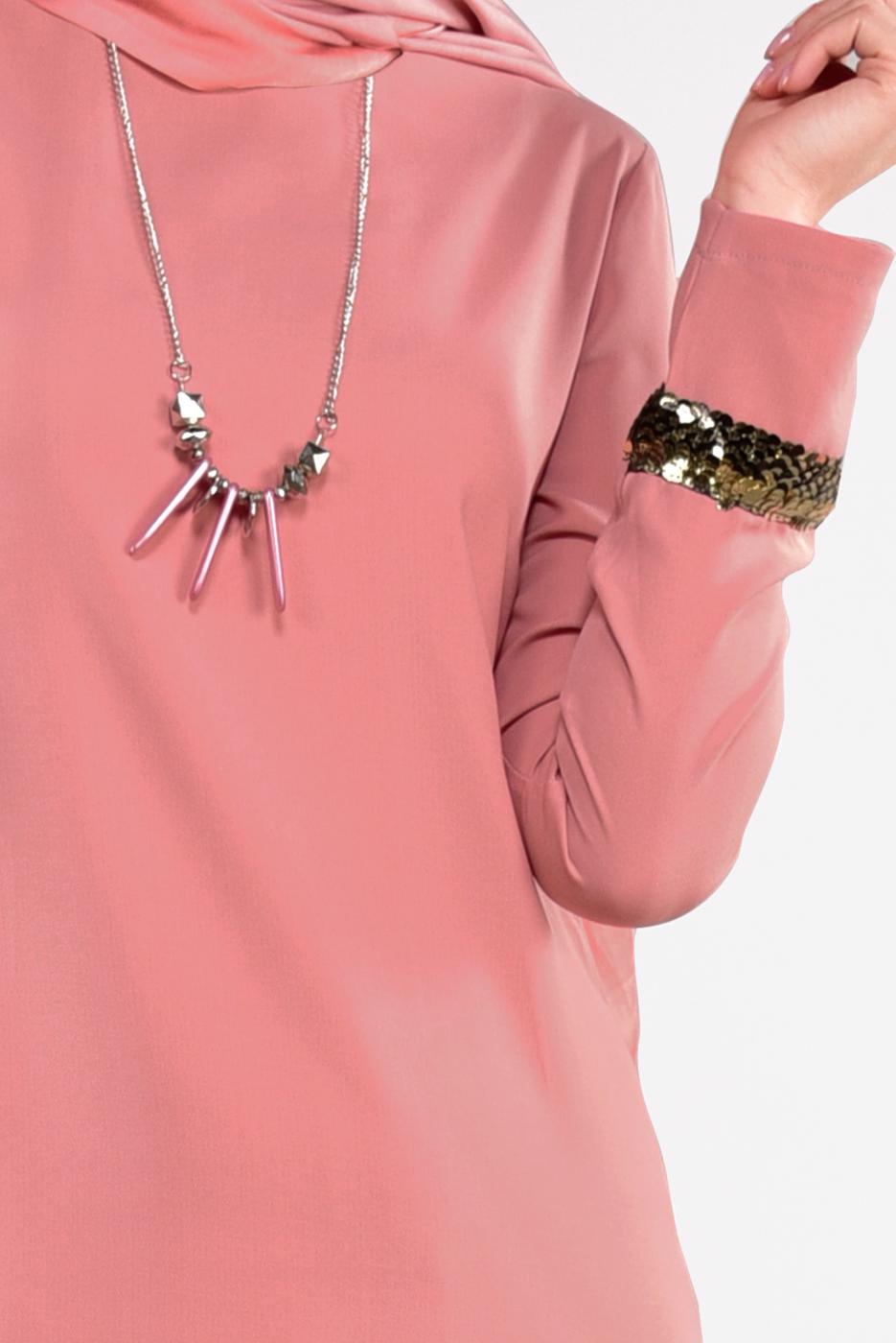 Tesettür giyim MERCAN PUL PAYETLİ 2&prime;Lİ PANTOLONLU TAKIM 8547