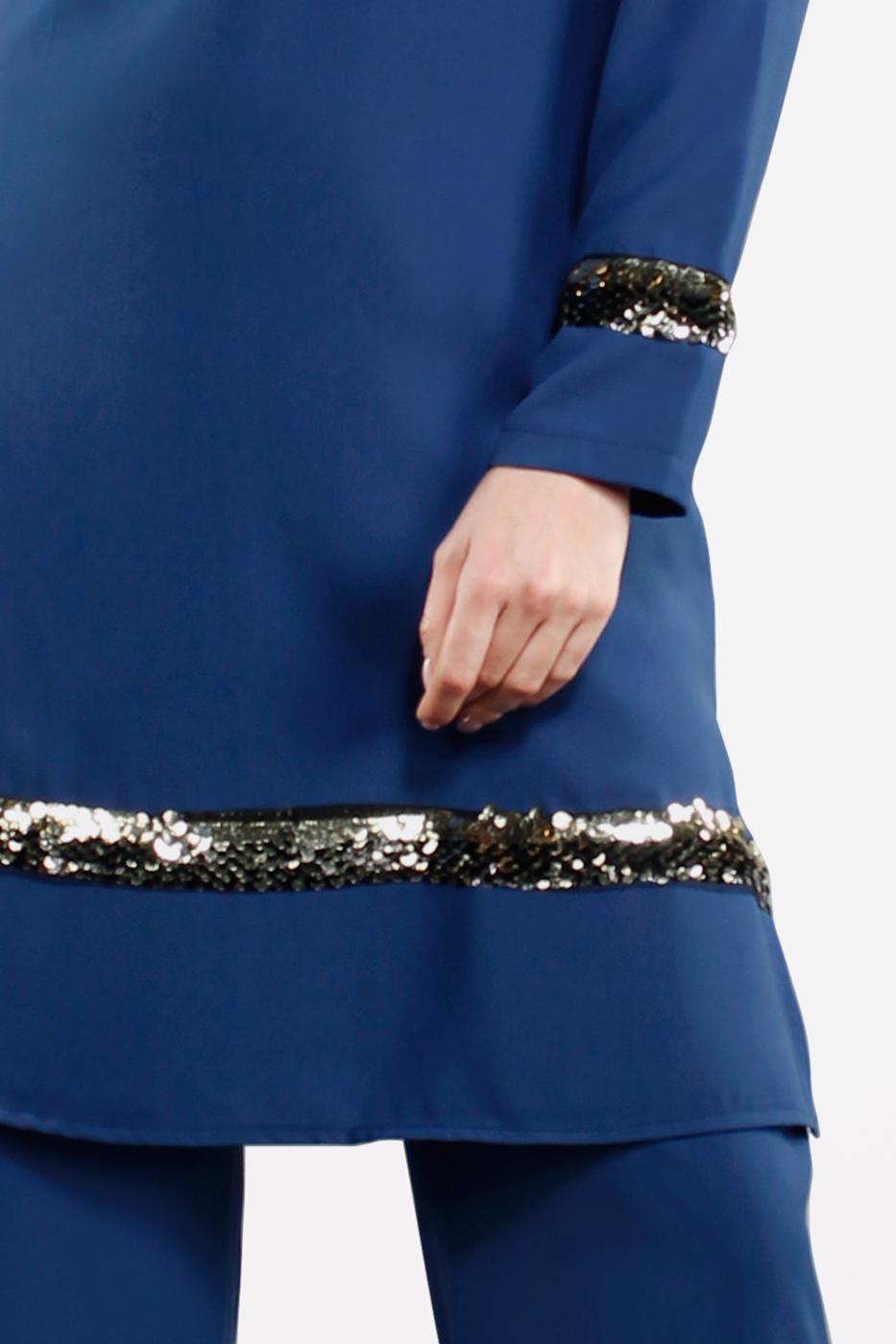 Tesettür giyim LACİVERT PUL PAYETLİ 2&prime;Lİ PANTOLONLU TAKIM 8547