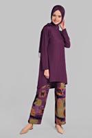 Tesettür giyim MOR ASİMETRİK KESİM FİTİLLİ 2&prime;Lİ PANTOLONLU TAKIM 8825