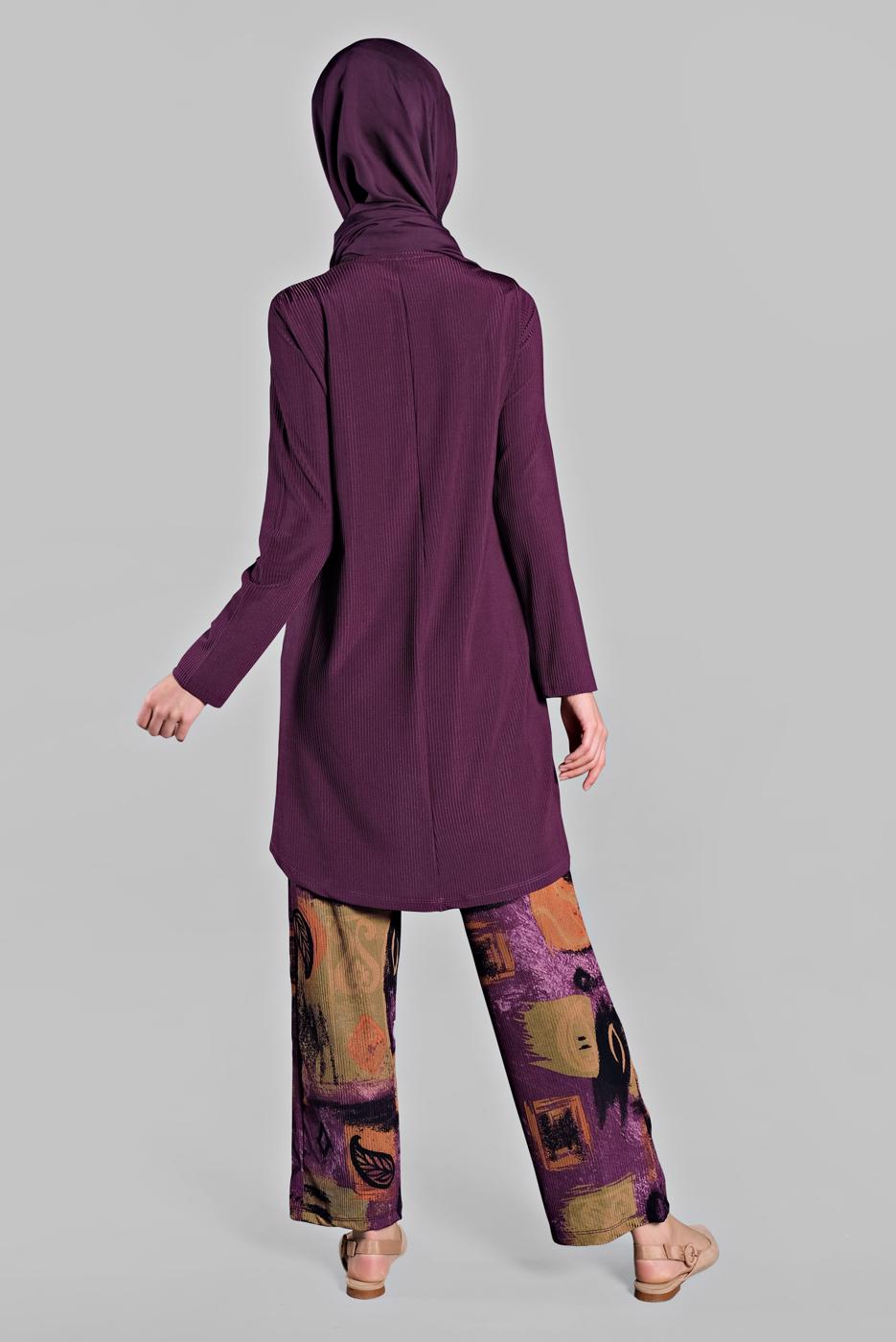 Tesettür giyim MOR ASİMETRİK KESİM FİTİLLİ 2&prime;Lİ PANTOLONLU TAKIM 8825