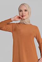 Tesettür giyim TURUNCU ASİMETRİK KESİM FİTİLLİ 2&prime;Lİ PANTOLONLU TAKIM 8825