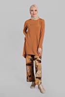 Tesettür giyim TURUNCU ASİMETRİK KESİM FİTİLLİ 2&prime;Lİ PANTOLONLU TAKIM 8825
