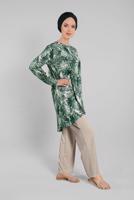 Tesettür giyim YEŞİL DESENLİ ASİMETRİK KESİMLİ 2&prime;Lİ PANTOLONLU TAKIM 8925 