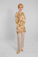 Tesettür giyim SARI DESENLİ ASİMETRİK KESİMLİ 2&prime;Lİ PANTOLONLU TAKIM 8925 