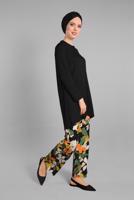 Tesettür giyim SİYAH ASİMETRİK KESİM FİTİLLİ 2&prime;Lİ PANTOLONLU TAKIM 9525