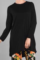 Tesettür giyim SİYAH ASİMETRİK KESİM FİTİLLİ 2&prime;Lİ PANTOLONLU TAKIM 9525