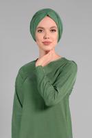 Tesettür giyim YEŞİL ASİMETRİK KESİM FİTİLLİ 2&prime;Lİ PANTOLONLU TAKIM 9525