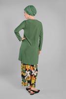 Tesettür giyim YEŞİL ASİMETRİK KESİM FİTİLLİ 2&prime;Lİ PANTOLONLU TAKIM 9525