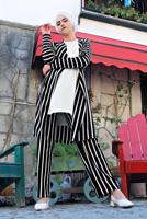 Tesettür giyim SİYAH ÇİZGİLİ 3&prime;LÜ PANTOLONLU TAKIM 9615