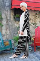 Tesettür giyim SİYAH ÇİZGİLİ 3&prime;LÜ PANTOLONLU TAKIM 9615