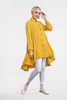 Tesettür giyim SARI ETEK UCU VOLANLI GENİŞ TUNİK 07881